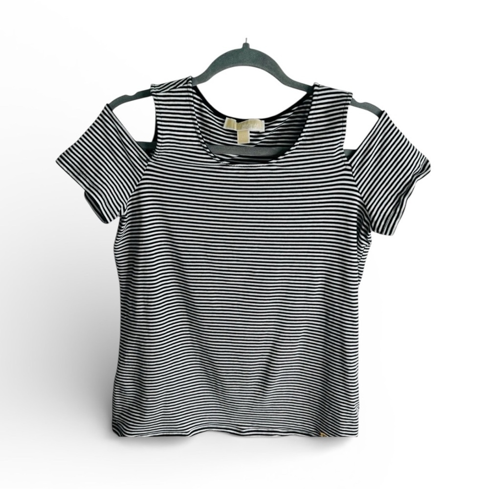 Michael Kors Black and White Striped Short Sleeve Top Size Medium